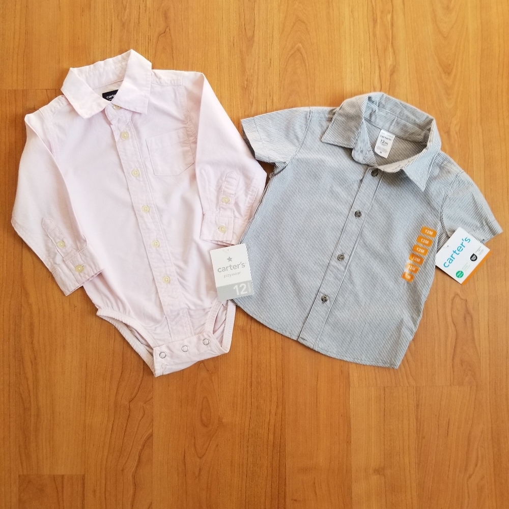 Carter's Pink and Gray Button Down Sz 12 M